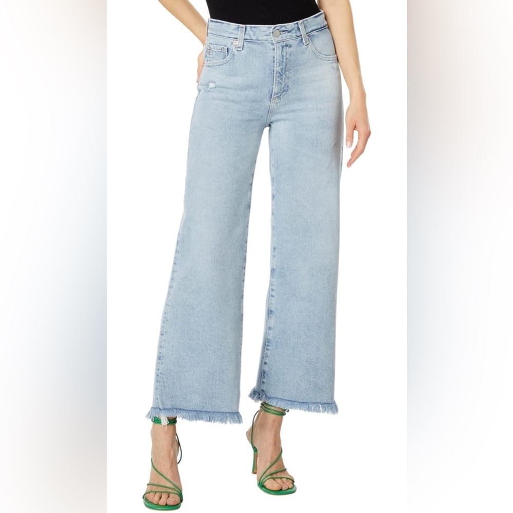 AG Adriano Goldschmied Light Blue Saige Wide Leg Crop Jeans